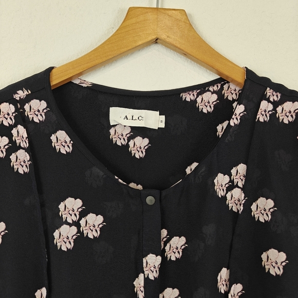 A.L.C. Navy Blue Simona Falling Iris Mini Dress Tie Waist 100% Silk Sz SM - Picture 8 of 15